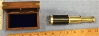 Nautical spy scope in brass accented wooden box