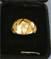 Sterling silver ring inlaid with gold hued abalone