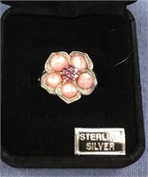 Sterling silver ladies ring with iridescent pink i