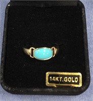 14kt Gold ring with bright blue turquoise stone in