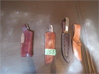 Leather Holster, (3) Knives (* 2 Knives NO Handle)