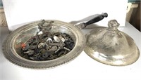 Silverplate dish w/ old keys and music clip
