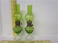 Miniature oil lanterns; green glass