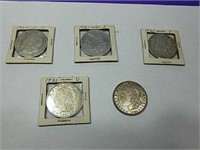 (3) 1921 S & (2) 1921 D Morgan silver dollars
