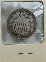1867 Shield Nickel With Rays