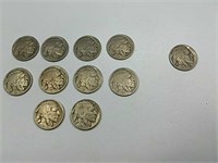 (10) 1925, & (1) 1925 D Buffalo Nickels