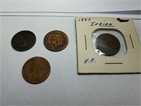 (2) 1883 & (2) 1884 Indian head cent