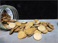 200pc US Wheat Penny In Jar  - Lincoln Cent