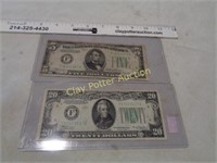 1934 US $20 & $5 Federal Reserve Notes