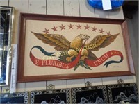 Vintage Framed USA Eagle Art on Burlap