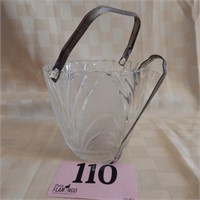 FROSTED GLASS ICE BUCKET W/ TONGS 6"