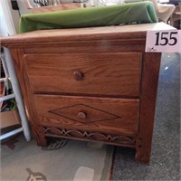 2 DRAWER END TABLE WITH CARVED WOOD ACCENT