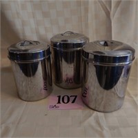 3 STAINLESS STEEL CANISTERS 8", 7"