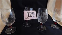 4 SNOWFLAKE ETCHED GLASS STEMS