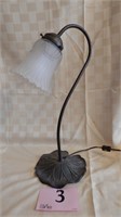 FROSTED GLASS LAMP W/ LILY PAD BASE 18"