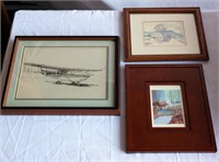 3 Framed Pieces of Art Orginal Pen of Airplane