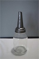 Vintage 1926 Glass Oil Bottle with Aluminum Spout