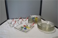 8 handpainted plates, 6 teacups,  & glass plates