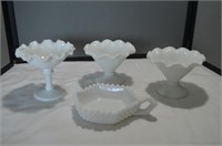 Westmoreland milk glass(fluted compotes),Candy Dis