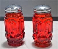 Ruby Red Moon & Star Pattern Salt/Pepper Shakers