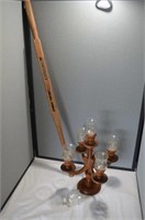 Vintage Wooden Cane w/Marbles & Wooden Candlebra