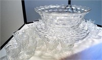Large Glass Punch Bowl, Platter and 24 cups