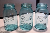 Set of 3 Blue Mason Jars - Beautiful blue color!!!