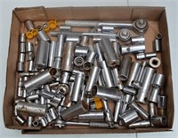Large assortment of sockets with ratchets