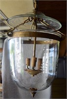 Antique Hanging Lamp - Etched Glass & Brass