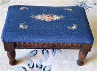 Wooden Gout Stool with Needlepoint top
