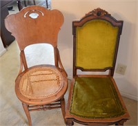 Oak Cane Bottom Chair & Victorian Style Chair