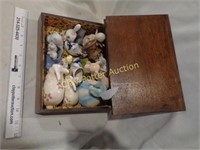 Wood Box of Vintage Porcelain Collectibles