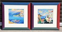 Pair of Colorful Mediterranean Style Framed Art