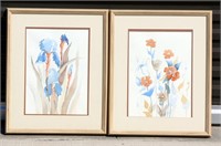 Pair of Framed Watercolor Flowers '81 by Wiles