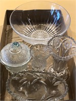 Cut glass bowls, dishes, vases