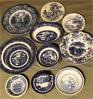 21pc Assorted hand painted blue ceramic items