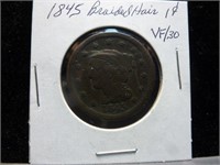 1845 US Large One Cent Coin - Braided