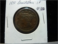 1851 US Large Cent Coin - Braided