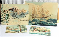 4 Vintage Paint-By-Numbers Art Pieces