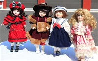 4 Fancy Dressed Collector Girl Porcelain Dolls