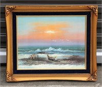 Framed Original Oil Beach Painting by Javles