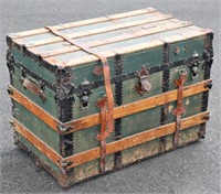 Antique Steamer Trunk Wood Leather Metal
