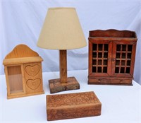 Hand Made Carved Wood Lamp Box & Shelves