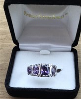 Fancy Sterling and 5 Purple Stones Ring