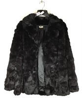 Black Rabbit Fur Coat Size Large