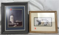 2 Framed Prints of Puppies and a Lighthouse