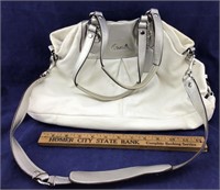 Large White Leather Coach Purse With Silver