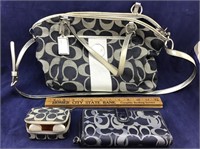 Coach Blue and Silver Satchel Purse and Extras