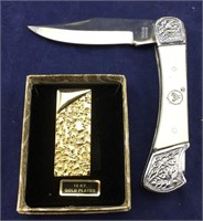Buck Knife and 18 Kt Gold Plated Money Clip