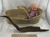 Old Baby Doll & Moses Basket with Driftwood